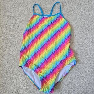 Speedo Rainbow Chevron One-Piece Swimsuit - Multicolor Girls Youth Size 10